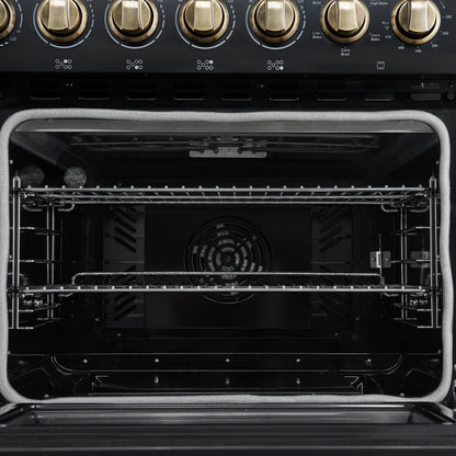 Forno Paolo 48-Inch Freestanding Electric Range, 6.7 cu. ft. True Convection Oven, Black with Antique Brass Accents (Model FFSEL6011-48BLK)