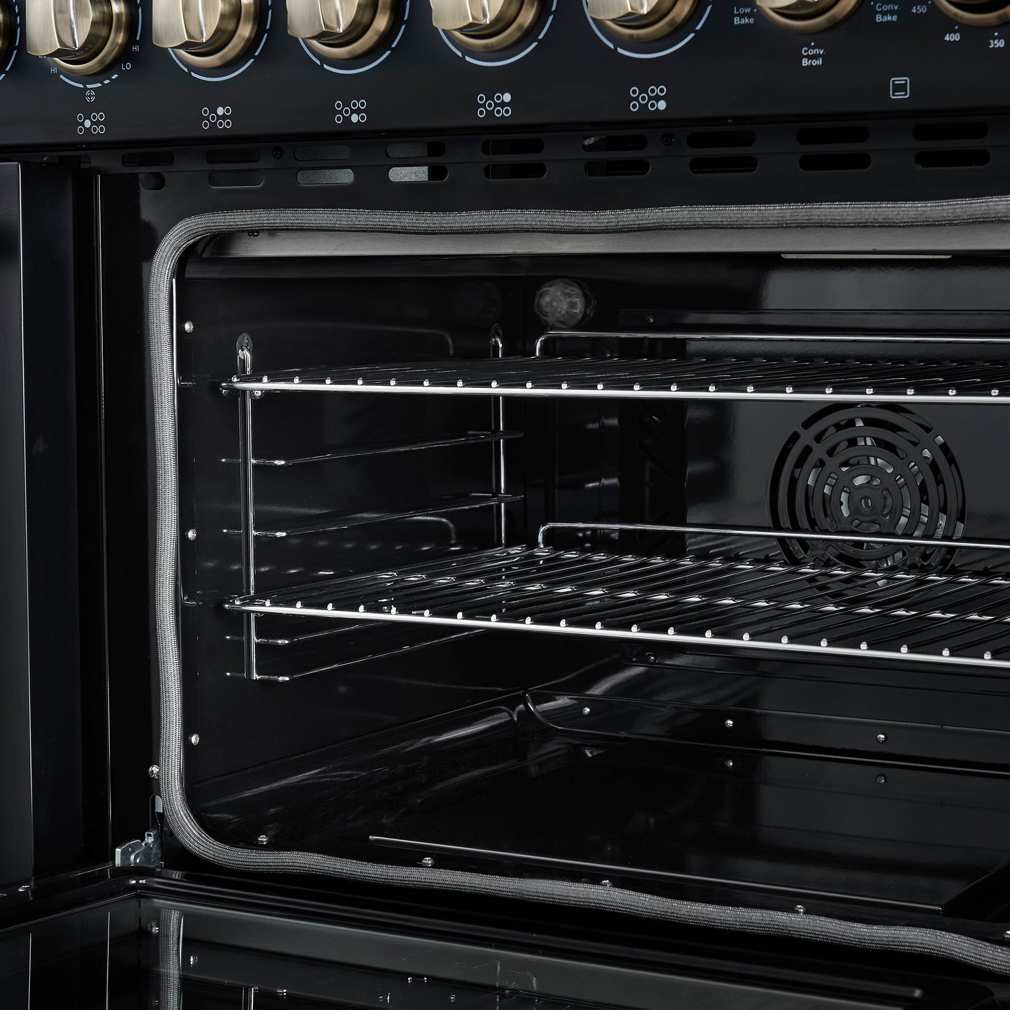 Forno Paolo 48-Inch Freestanding Electric Range, 6.7 cu. ft. True Convection Oven, Black with Antique Brass Accents (Model FFSEL6011-48BLK)