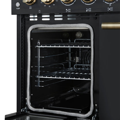 Forno Paolo 48-Inch Freestanding Electric Range, 6.7 cu. ft. True Convection Oven, Black with Antique Brass Accents (Model FFSEL6011-48BLK)