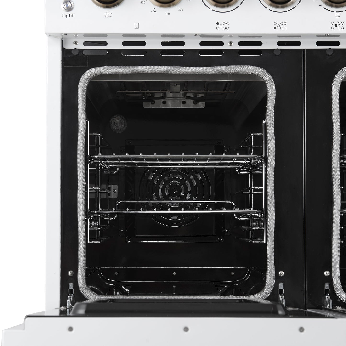 Forno Paolo 48-Inch Freestanding Electric Range with True Convection Oven, 6.7 Cu. Ft., White with Antique Brass Accents (Model FFSEL6011-48WHT)