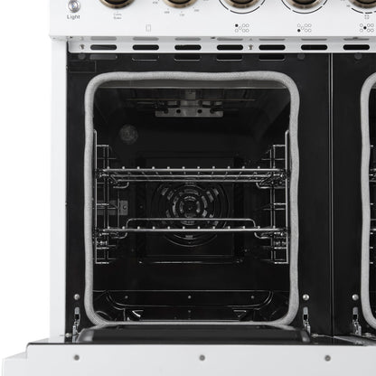 Forno Paolo 48-Inch Freestanding Electric Range with True Convection Oven, 6.7 Cu. Ft., White with Antique Brass Accents (Model FFSEL6011-48WHT)