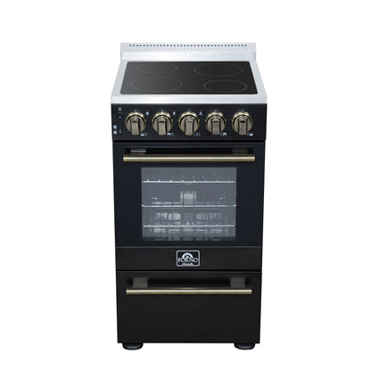 Forno Pallerno 20-Inch Freestanding Electric Range with 4 Radiant Elements, 2.05 cu. ft. Oven, Storage Drawer, Black with Antique Brass Acccents (Model FFSEL6052-20BLK)