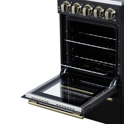 Forno Pallerno 20-Inch Freestanding Electric Range with 4 Radiant Elements, 2.05 cu. ft. Oven, Storage Drawer, Black with Antique Brass Acccents (Model FFSEL6052-20BLK)