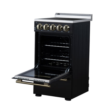 Forno Pallerno 20-Inch Freestanding Electric Range with 4 Radiant Elements, 2.05 cu. ft. Oven, Storage Drawer, Black with Antique Brass Acccents (Model FFSEL6052-20BLK)