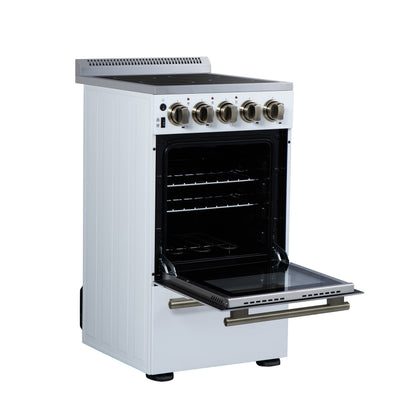 Forno Pallerno 20-Inch Freestanding Electric Range, 2.05 cu ft, 4 Radiant Elements, Storage Drawer, White with Antique Brass Accents (Model FFSEL6052-20WHT)