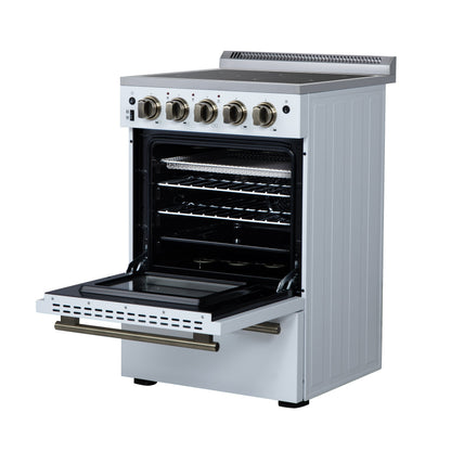 Forno Loiano 24-Inch Freestanding Electric Range, 2.3 cu. ft. Oven, 4 Radiant Elements, Storage Drawer, Air Fryer Kit, White with Antique Brass Accents (FFSEL6069-24WHT)