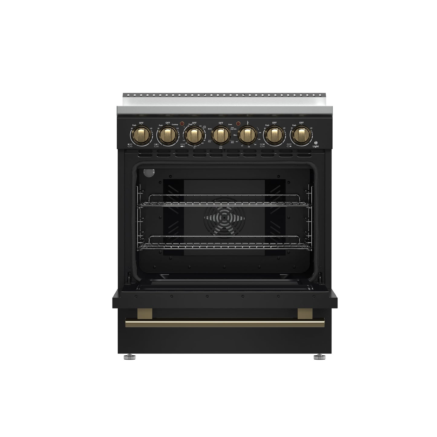 Forno Paolo 30-Inch Freestanding Electric Range, 4.38 cu. ft. Oven Capacity, Black with Antique Brass Handles (Model FFSEL6011-30BLK)
