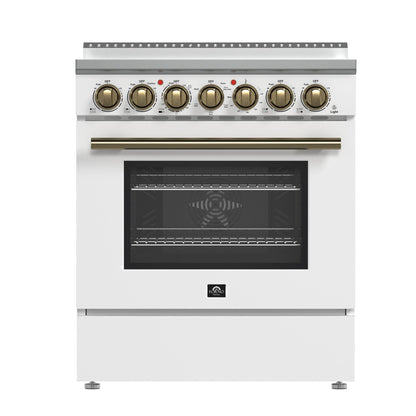 Forno Paolo 30-Inch Freestanding Electric Range, 4.38 cu. ft. Oven Capacity, White Finish with Antique Brass Handles, Model FFSEL6011-30WHT