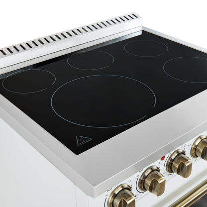 Forno Paolo 30-Inch Freestanding Electric Range, 4.38 cu. ft. Oven Capacity, White Finish with Antique Brass Handles, Model FFSEL6011-30WHT
