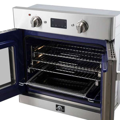 FORNO Gallico 30-Inch Electric Single Wall Oven, 3.58 cu ft, French Door, Air Fry, Sous Vide, Self Clean, Telescopic Racks (Model FBOEL1371-30)
