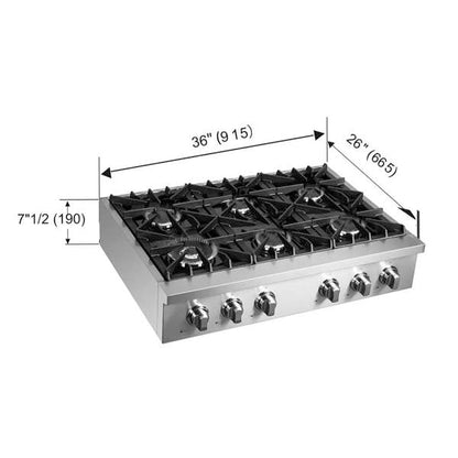 Forno Cossato 36-Inch Gas Rangetop with 6 Sealed Burners, Stainless Steel (Model FCTGS5737-36)