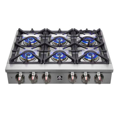 Forno Spezia 36-Inch Gas Rangetop with 6 Sealed Burners, Stainless Steel (Model FCTGS5751-36)