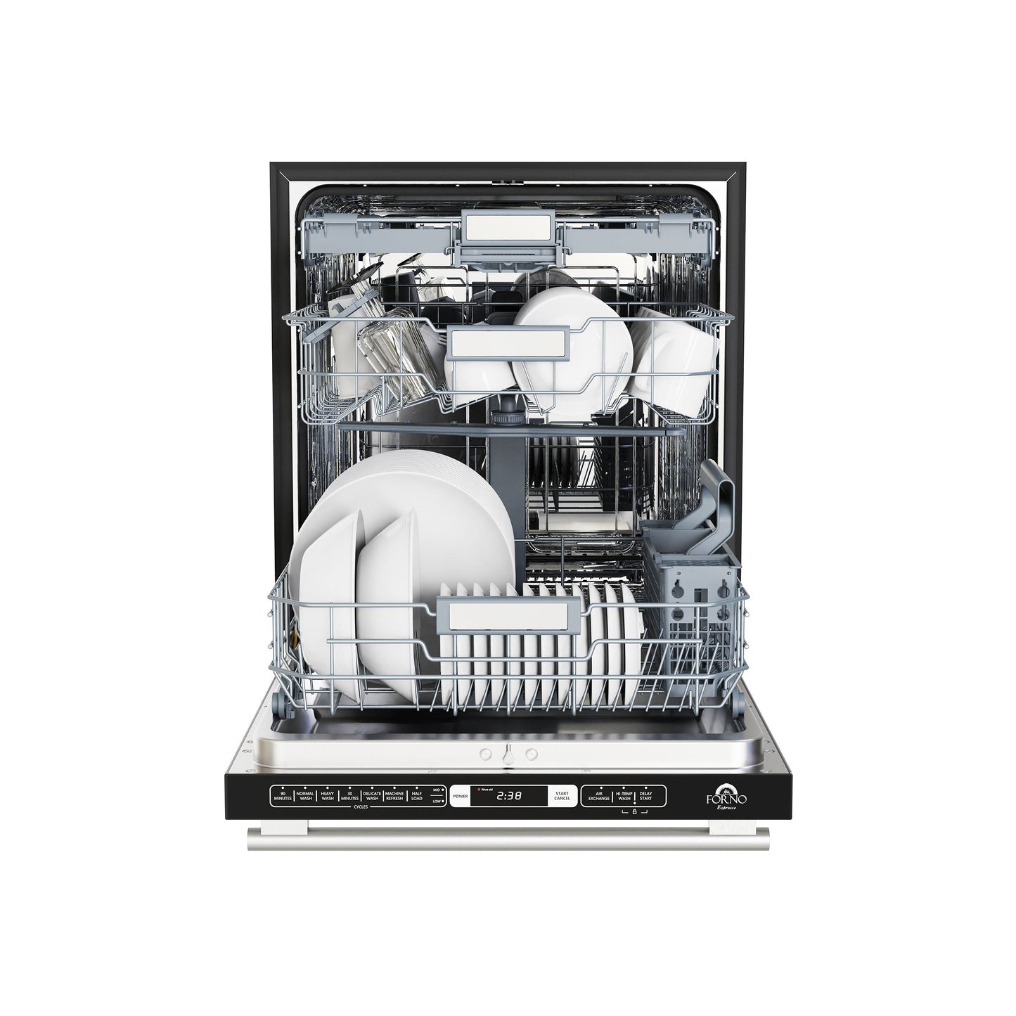 FORNO Romano 24-Inch Built-In Tall Tub Dishwasher, Black with Antique Brass Handles (Model FDWBI8035-24BLK)