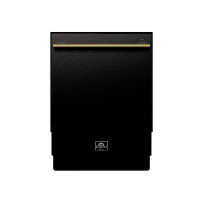 FORNO Romano 24-Inch Built-In Tall Tub Dishwasher, Black with Antique Brass Handles (Model FDWBI8035-24BLK)