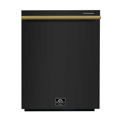 Forno Pozzo 24-Inch Built-In Dishwasher, Black with Antique Brass Handle (Model FDWBI8067-24BLK)