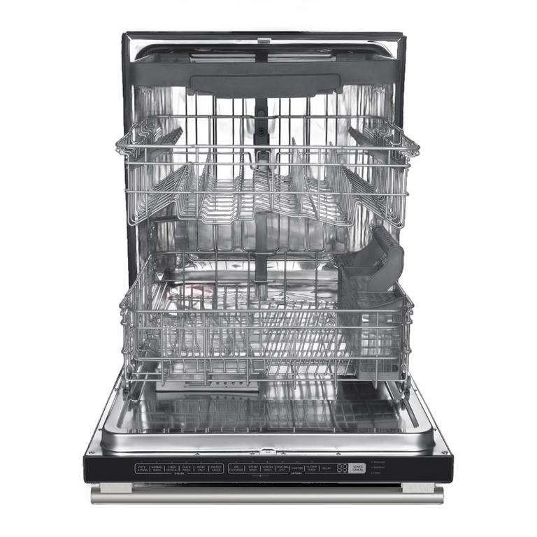 FORNO Espresso Package - 30" Electric Range, Range Hood, Refrigerator and Dishwasher in Black with Antique Brass Handles