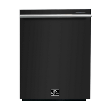 FORNO Espresso Package - 30" Electric Range, Range Hood, Refrigerator and Dishwasher in Black with Stainless Steel Handles
