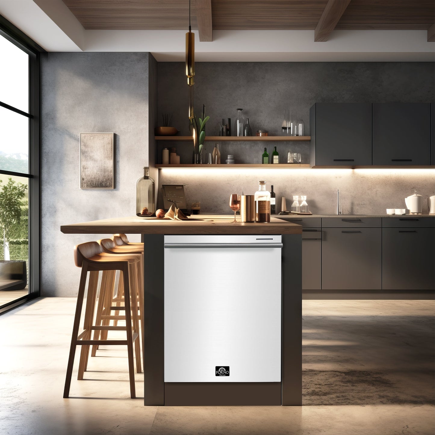 FORNO Espresso Package - 30" Induction Range, Over-The-Range Microwave and Dishwasher in White with Stainless Steel Accents, AP3-0982WHT-S10