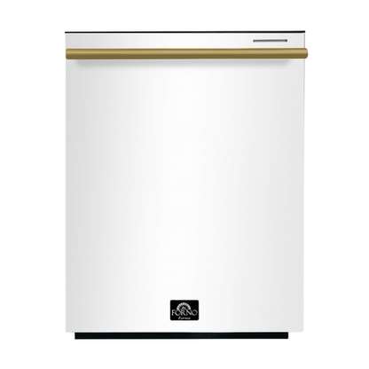 FORNO Espresso Package - 36" Refrigerator and Dishwasher in White with Antique Brass Handles