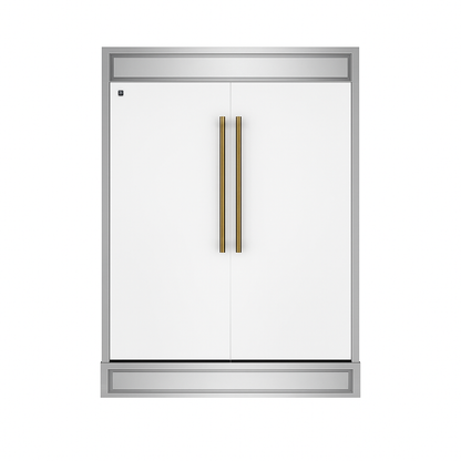 FORNO Maderno 60-Inch Built-In Convertible Refrigerator/Freezer, 27.2 cu ft, White, Antique Brass Handles, Trim Kit Included (FFFFD1722-60MG-WHT)