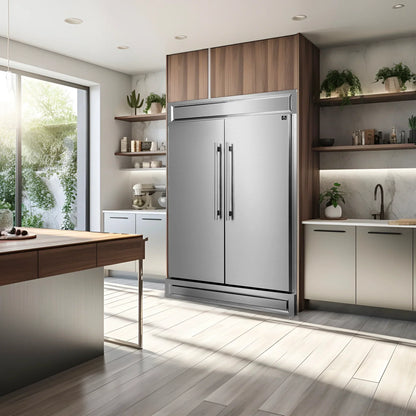 FORNO Appliance Package - 48" Dual Fuel Range, Wall Mount Range Hood and 60" Refrigerator with Modern Grill Trim, FBDL-017-04CAUS