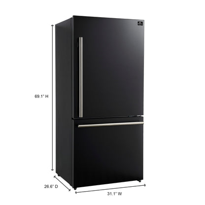 Forno Milano 31 in. Bottom Freezer Refrigerator, 17.2 cu ft, Right-Hinged Door, Black with Stainless Steel Handles (Model FFFFD1785-31BLK)