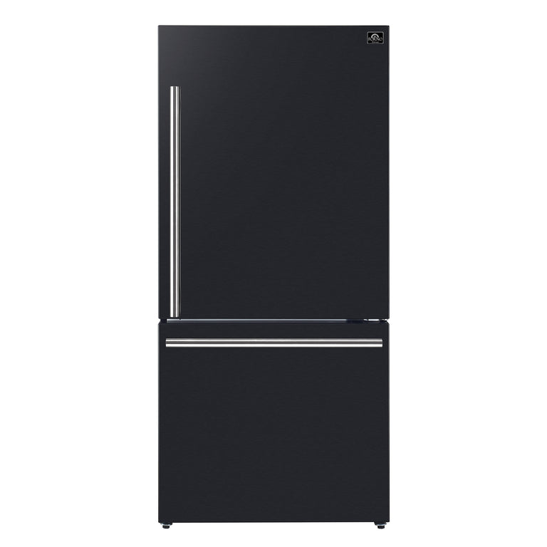 FORNO Espresso Package - 30" Electric Range, Range Hood, Refrigerator and Dishwasher in Black with Stainless Steel Handles, FBDL-006-02US