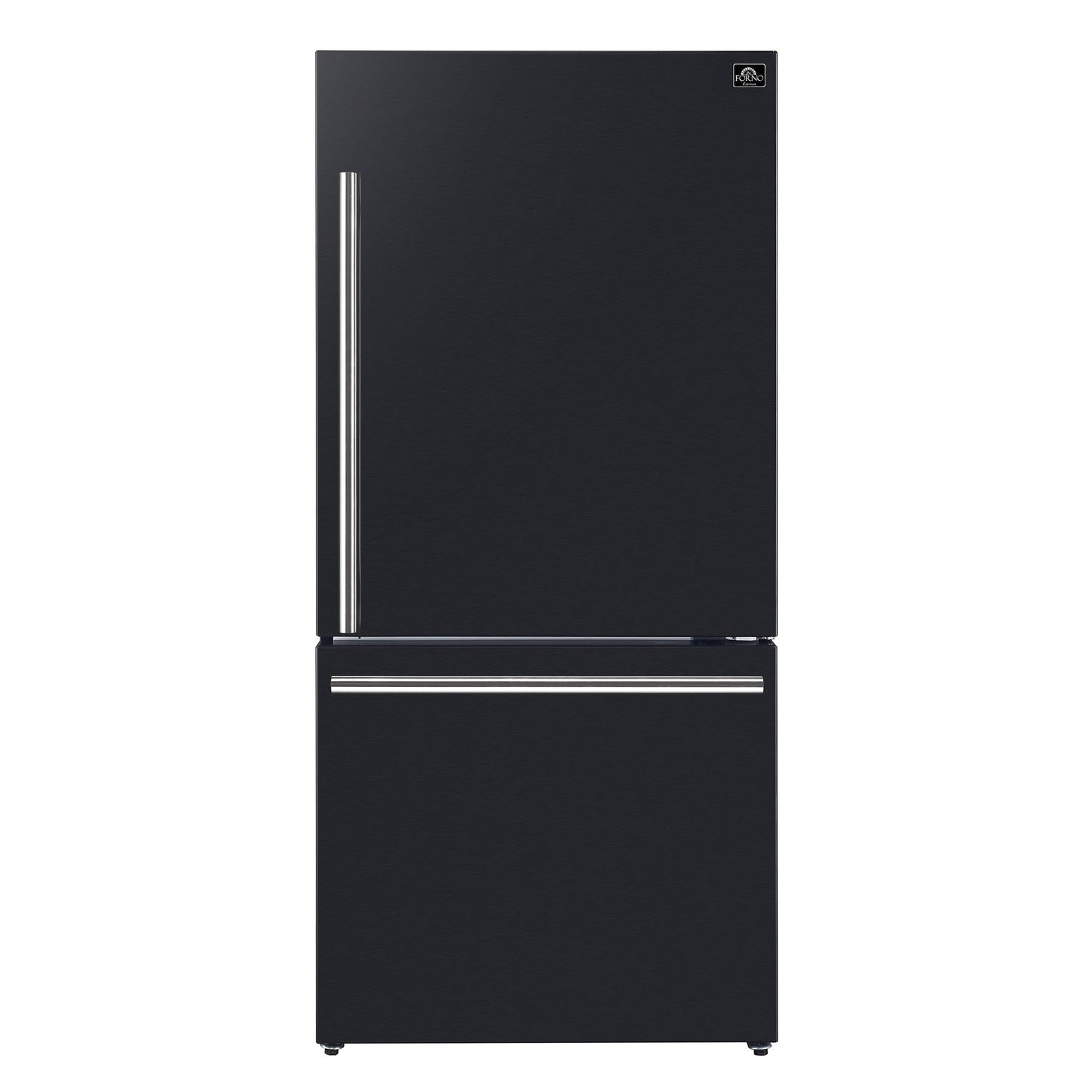 Forno Milano 31 in. Bottom Freezer Refrigerator, 17.2 cu ft, Right-Hinged Door, Black with Stainless Steel Handles (Model FFFFD1785-31BLK)