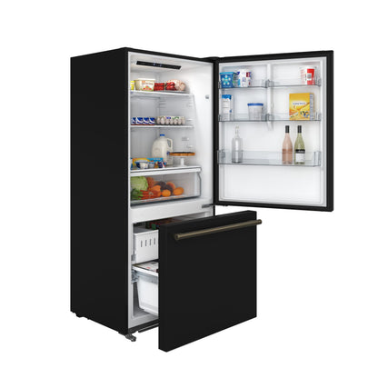 Forno Milano 31 in. Bottom Freezer Refrigerator, 17.2 cu ft, Right-Hinged Door, Black with Stainless Steel Handles (Model FFFFD1785-31BLK)