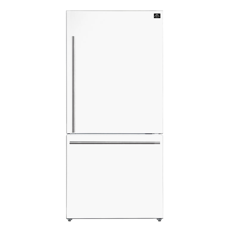 FORNO Espresso Package - 30" Electric Range, Range Hood, Refrigerator and Dishwasher in White with Stainless Steel Handles, FBDL-006-03US
