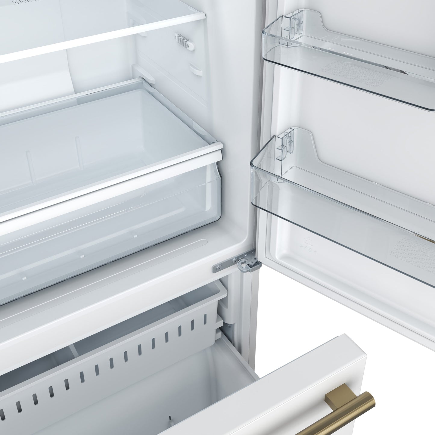 FORNO Espresso Milano 62 in. 34.4 cu. ft. Side-by-Side Refrigerator with Ice Maker, White with Antique Brass Accents (Model FFFFD1787-60WHT)