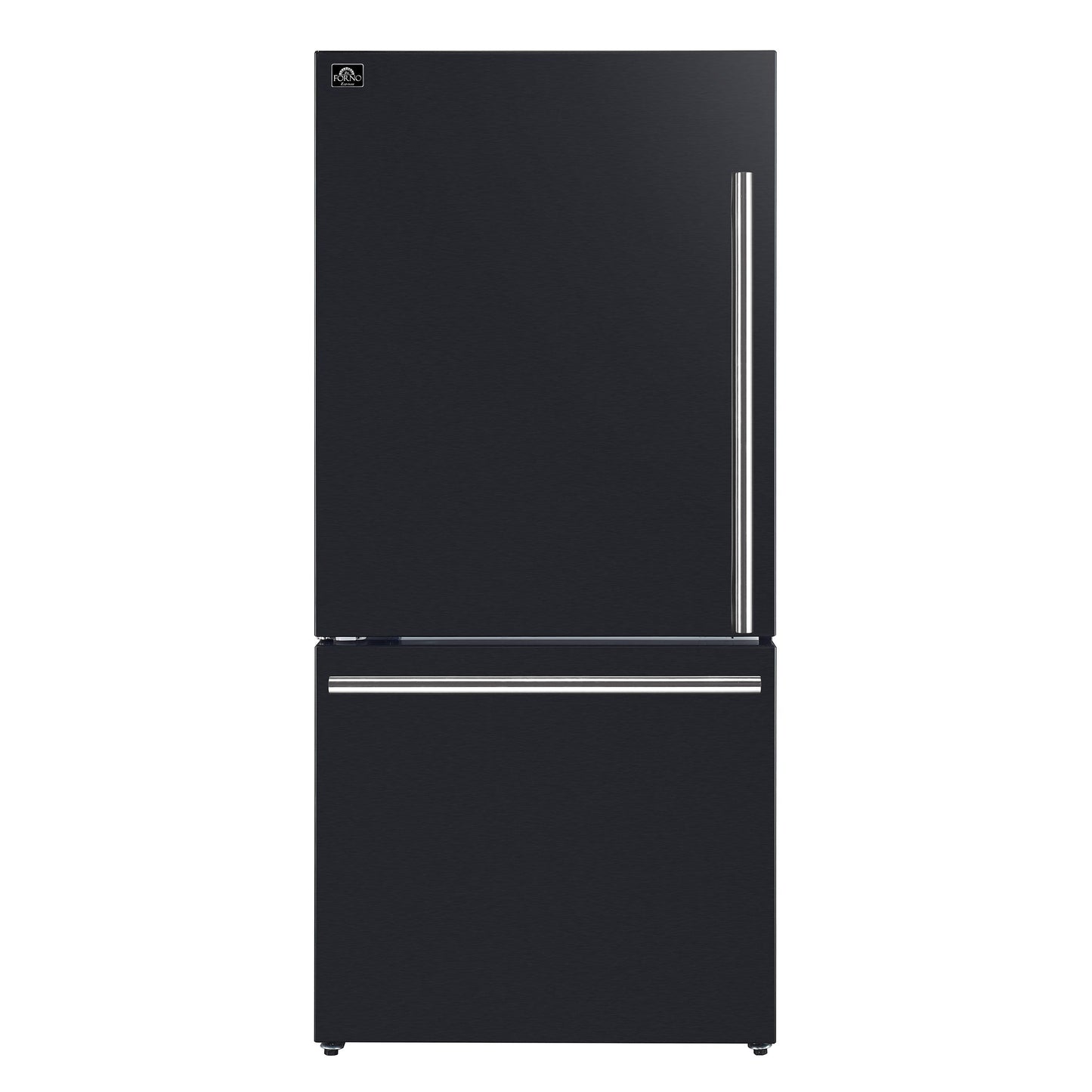 FORNO Espresso Milano 31-Inch Counter-Depth Refrigerator with Bottom Freezer, 17.2 cu. ft., Left-Hinged Door, Ice Maker, Black with Stainless Steel Handles (Model FFFFD1786-31BLK)