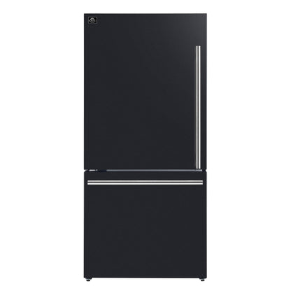 FORNO Espresso Milano 31-Inch Counter-Depth Refrigerator with Bottom Freezer, 17.2 cu. ft., Left-Hinged Door, Ice Maker, Black with Stainless Steel Handles (Model FFFFD1786-31BLK)