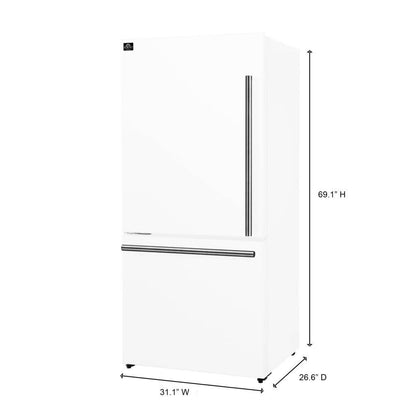 Forno Espresso Milano 31-Inch French Door Refrigerator with Bottom Freezer, 17.2 cu. ft., Left Swing, Ice Maker, White Finish with Antique Brass Handles (Model FFFFD1786-31WHT)