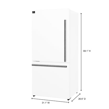 Forno Espresso Milano 31 in French Door Refrigerator with Bottom Freezer, 17.2 cu ft, Left Swing, Ice Maker, White Finish, Includes Stainless Steel Handles (Model FFFFD1786-31WHT)