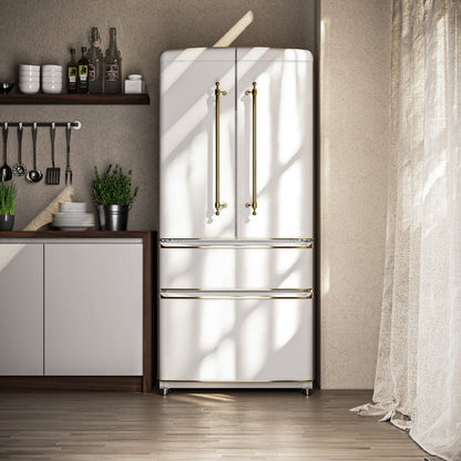 Forno Espresso Luigi 33-Inch French Door Refrigerator, 18 cu. ft., White, Antique Brass Handles, Model FFFFD1791-33WHT