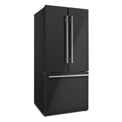 Forno Gallipoli 30-Inch French Door Refrigerator, 17.5 cu. ft., Black, with Ice Maker and Stainless Steel Handles (Model FFFFD1974-31BLK)