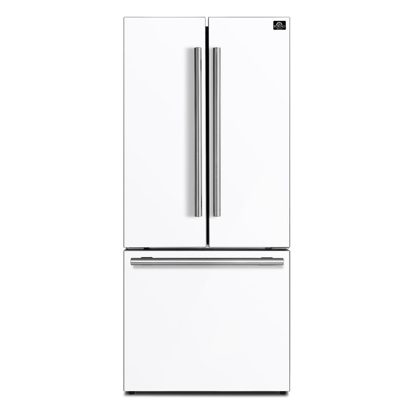 FORNO Gallipoli 30-Inch French Door Refrigerator, 17.5 cu ft, White, Ice Maker, Stainless Steel Handles (Model FFFFD1974-31WHT)
