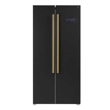FORNO Espresso Package - 30" Electric Range, Range Hood, Refrigerator and Dishwasher in Black with Antique Brass Handles