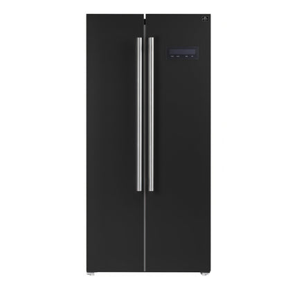 FORNO Salerno 33-Inch French Door Refrigerator, 15.6 Cu. Ft., Black with Stainless Steel Handles (Model FFRBI1805-33BLK)