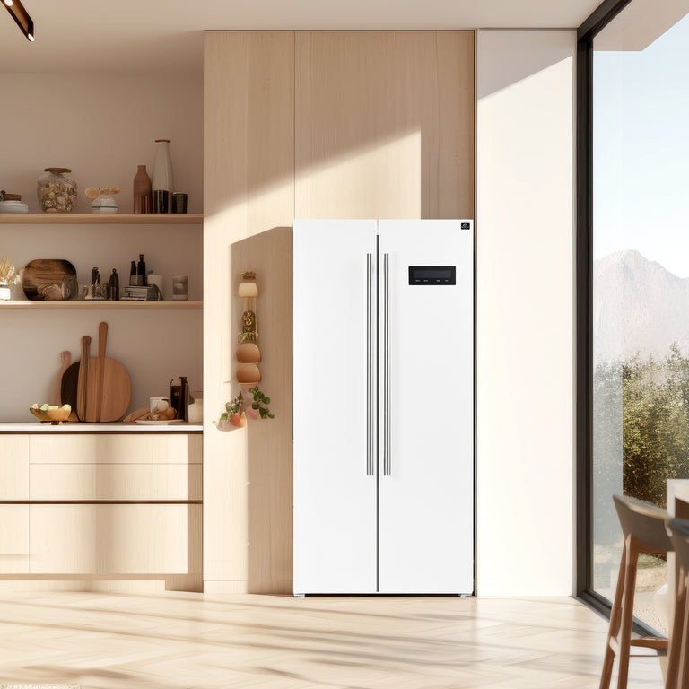 FORNO Espresso Package - 30" Electric Range, Range Hood, Refrigerator and Dishwasher in White with Antique Brass Handles