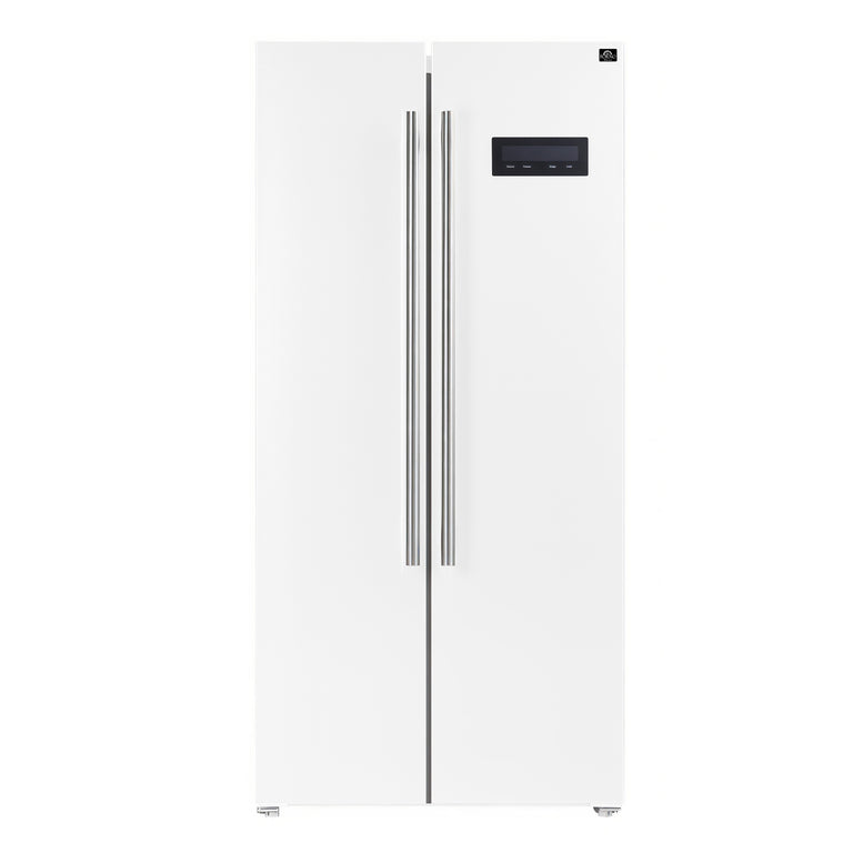 FORNO Espresso Package - 30" Electric Range, Range Hood and Refrigerator in White with Stainless Steel Handles