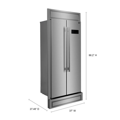 FORNO Salerno 37-Inch Built-In Side-by-Side Refrigerator, 15.6 cu ft, Stainless Steel, with Modern Trim Kit (FFRBI1805-37MG)