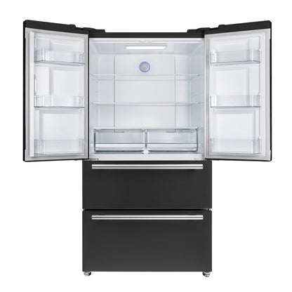 Forno Espresso Moena 36-Inch Counter-Depth French Door Refrigerator, 19.2 Cu. Ft., Black, with Ice Maker and Stainless Steel Handles (FFRBI1820-36BLK)