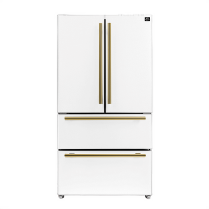 FORNO Espresso Package - 36" Refrigerator and Dishwasher in White with Antique Brass Handles