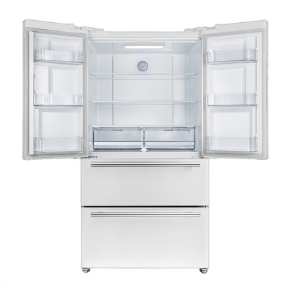 FORNO Espresso Package - 30" Electric Range, Range Hood and Refrigerator in White with Stainless Steel Handles