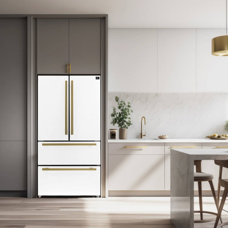 FORNO Espresso Package - 36" Refrigerator and Dishwasher in White with Antique Brass Handles