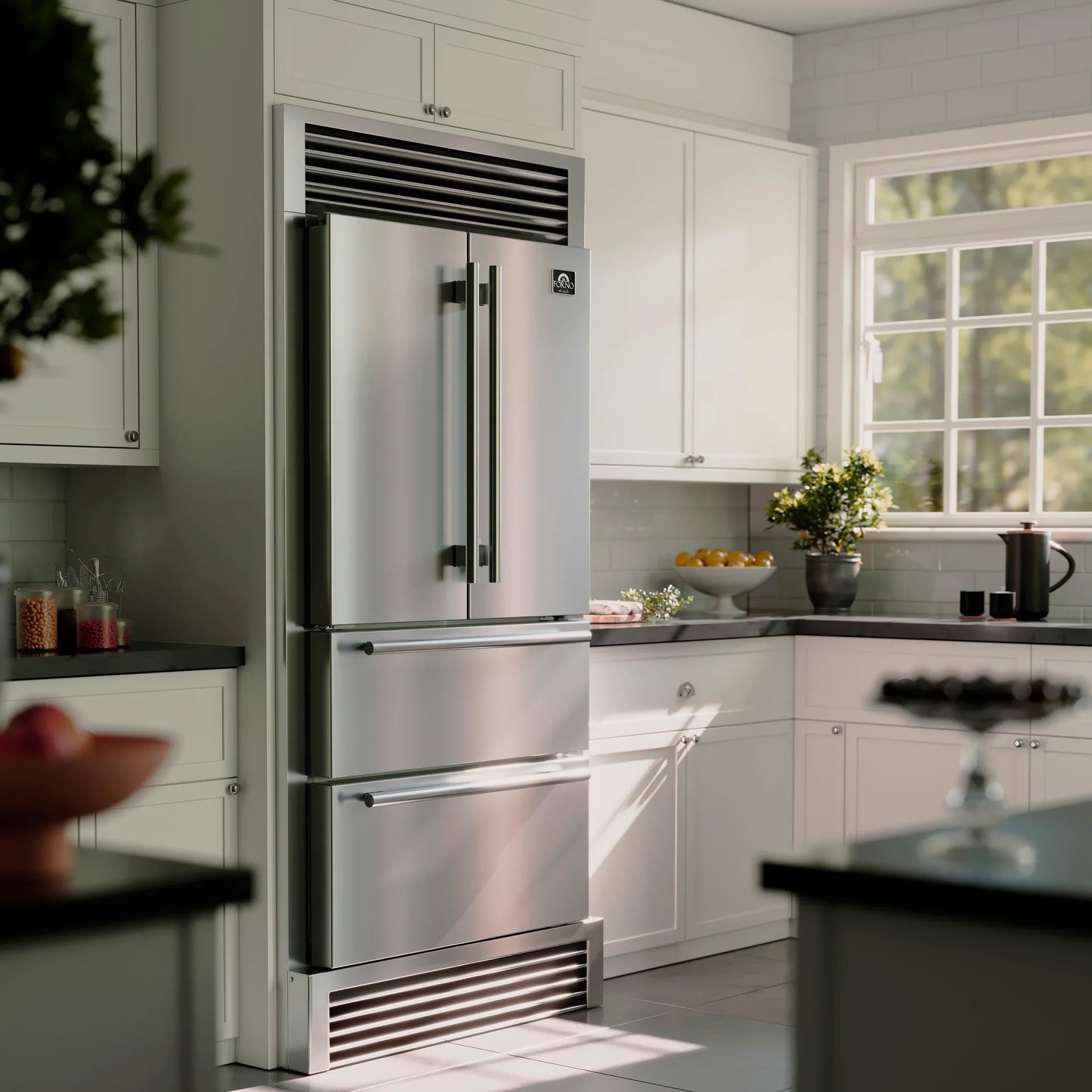 FORNO Appliance Package - 36" Gas Range and 36" Refrigerator with Ice Maker and Grill Trim, FBDL-019-03CAUS