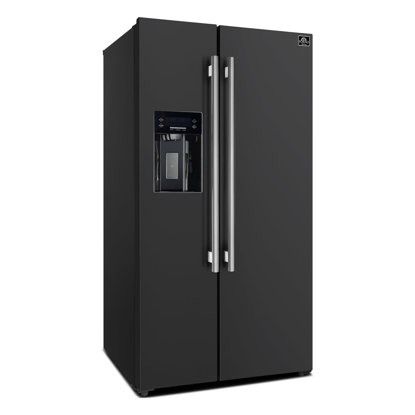 Forno Salerno 36-Inch Side-by-Side Refrigerator, 20 cu. ft., Water & Ice Dispenser, Black with Stainless Steel Handles, FFRBI1844-36BLK