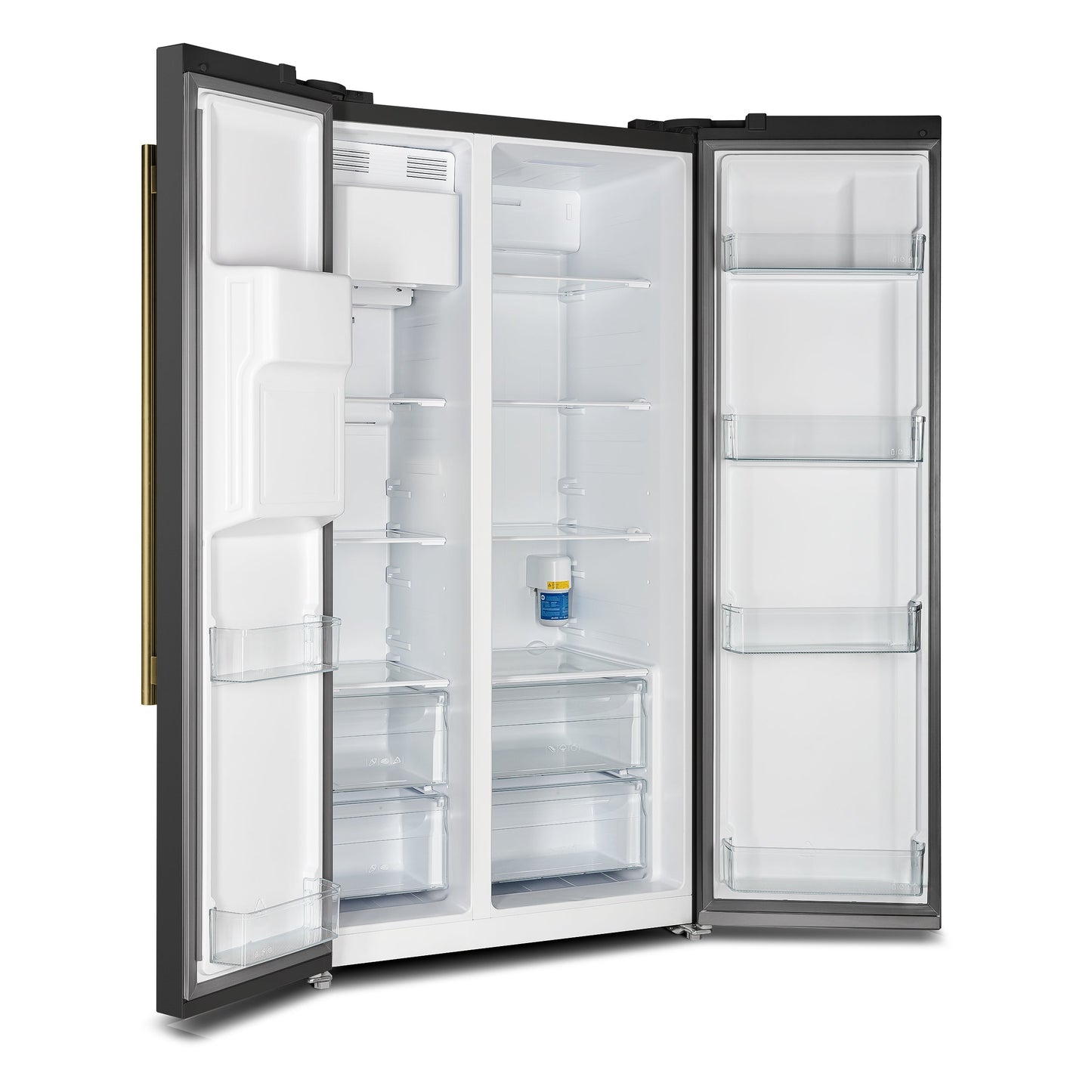 Forno Salerno 36-Inch Side-by-Side Refrigerator, 20 cu. ft., Black, Water & Ice Dispenser, Antique Brass Handles (FFRBI1844-36BLK)